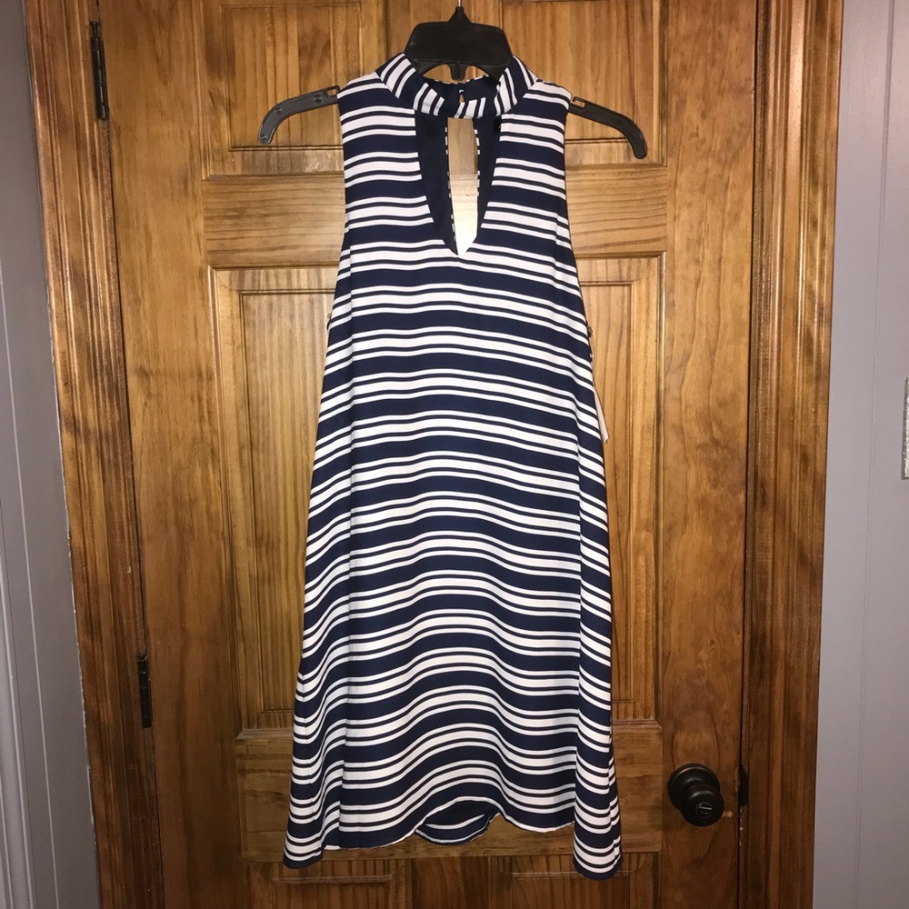 Navy Blue & White Striped Dress